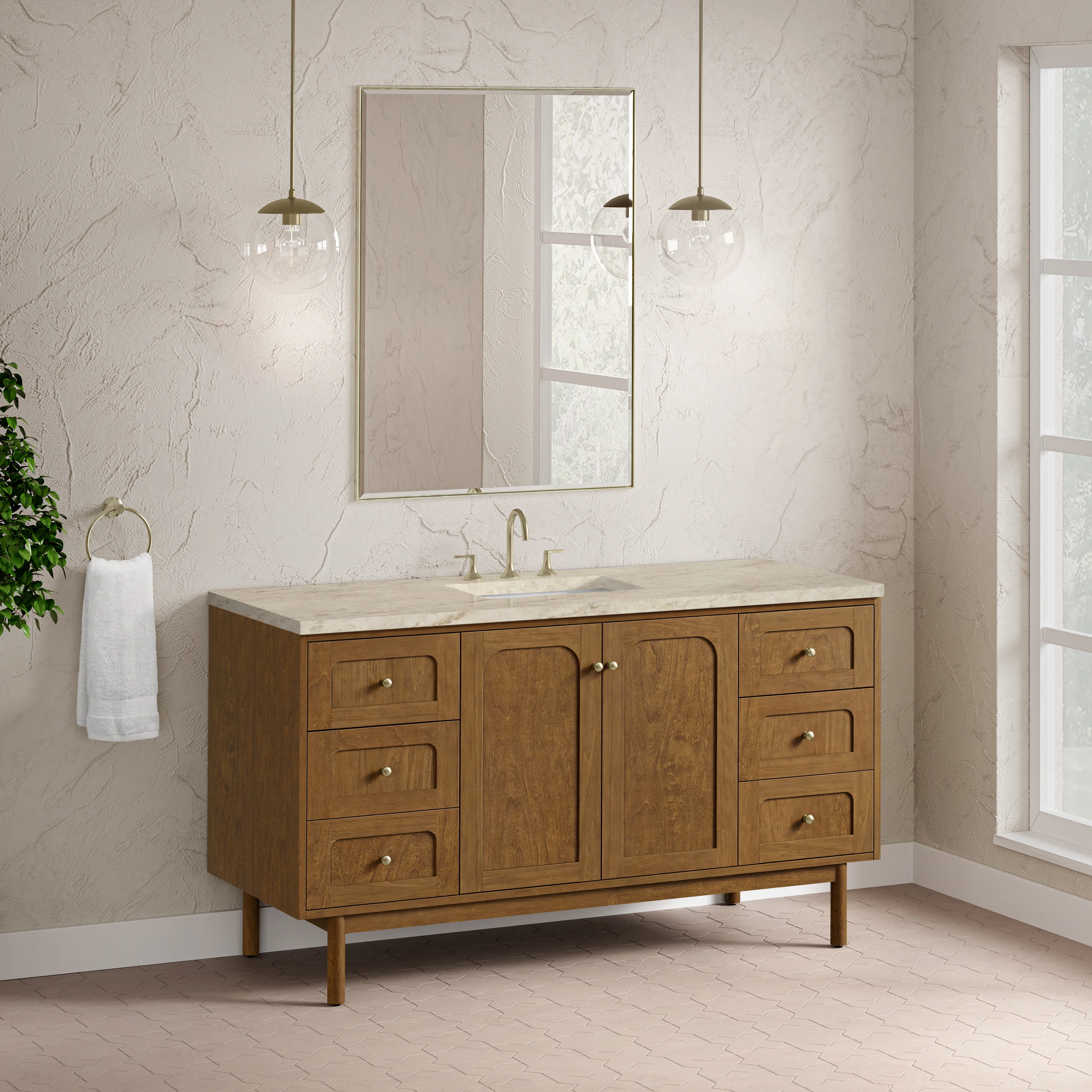 Laurent 60" Single Vanity, Honey Oak w/ 3 CM Tajnar Eclos Top