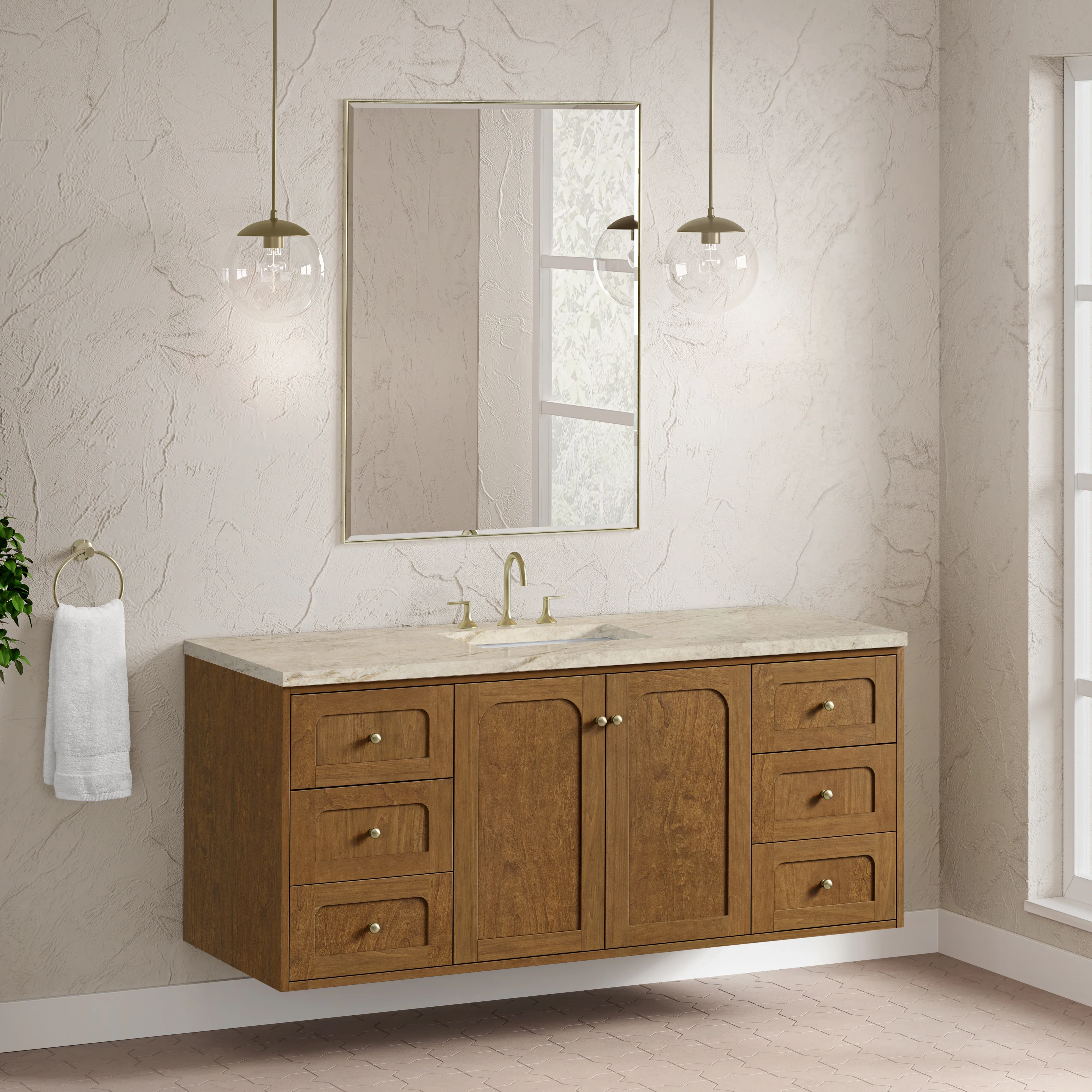 Laurent 60" Single Vanity, Honey Oak w/ 3 CM Tajnar Eclos Top