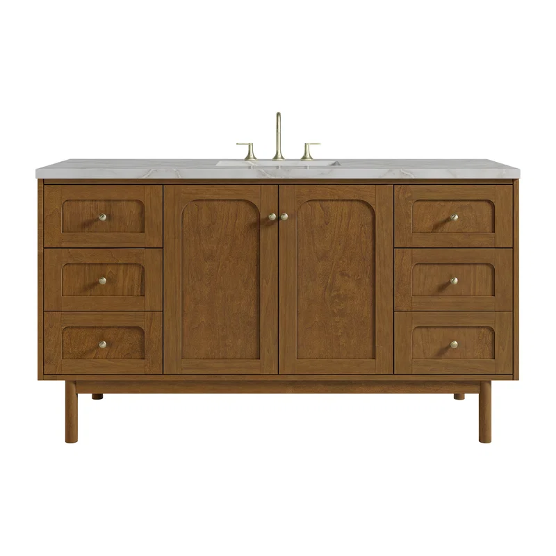Laurent 60" Single Vanity, Honey Oak w/ 3 CM Victorian Silver Silestone Top