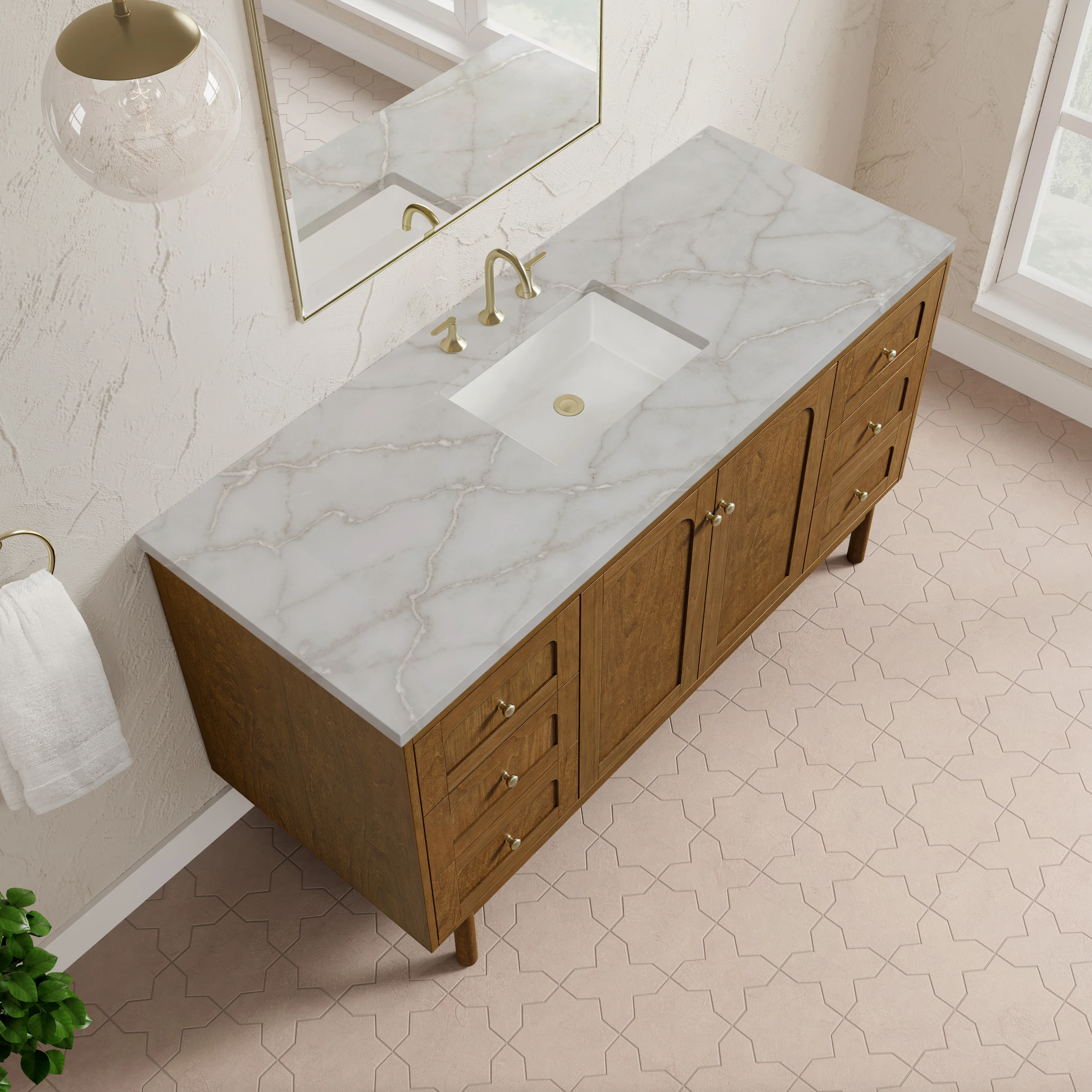 Laurent 60" Single Vanity, Honey Oak w/ 3 CM Victorian Silver Silestone Top