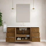 Laurent 60" Single Vanity, Honey Oak w/ 3 CM White Zeus Silestone Top