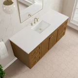 Laurent 60" Single Vanity, Honey Oak w/ 3 CM White Zeus Silestone Top