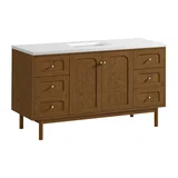 Laurent 60" Single Vanity, Honey Oak w/ 3 CM White Zeus Silestone Top