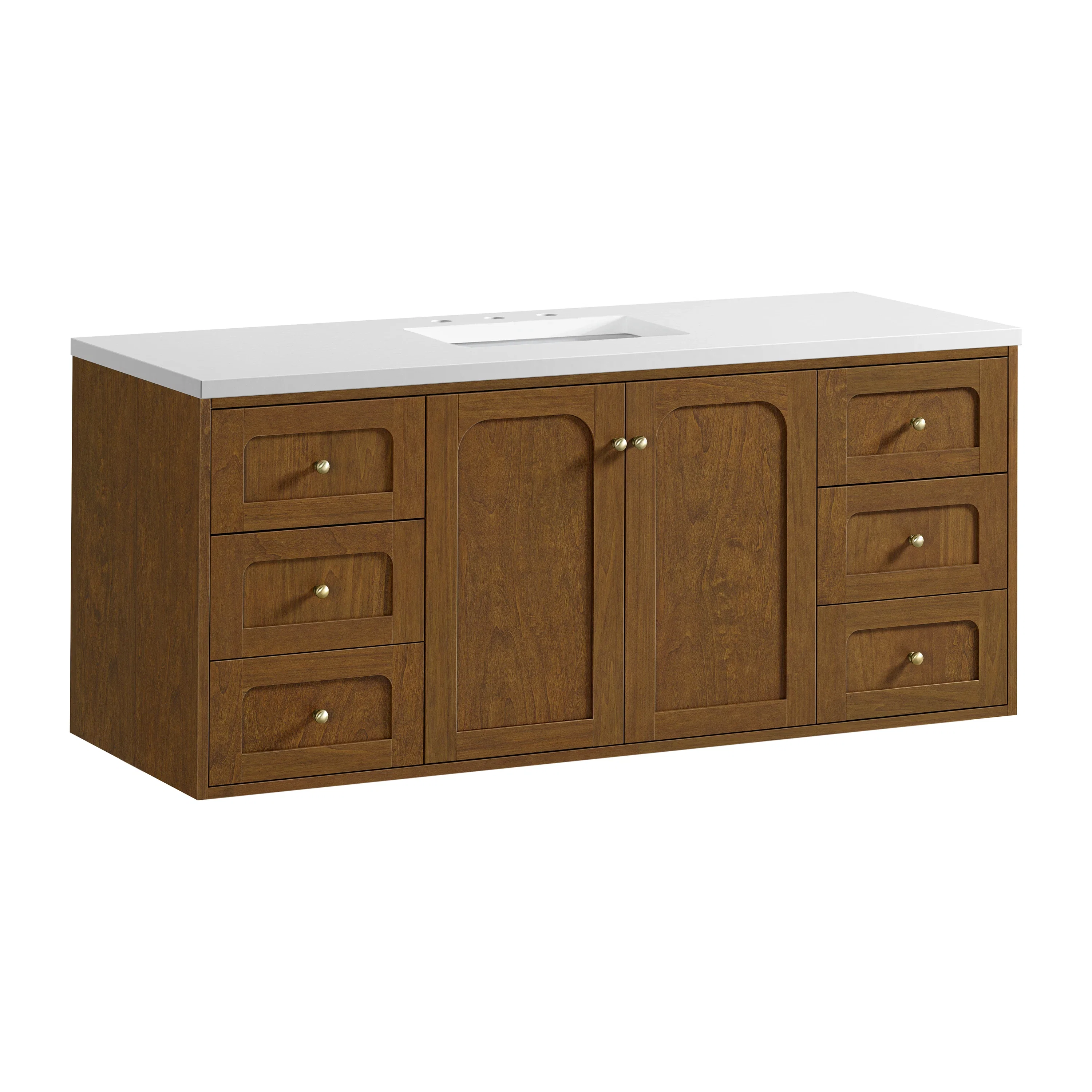 Laurent 60" Single Vanity, Honey Oak w/ 3 CM White Zeus Silestone Top