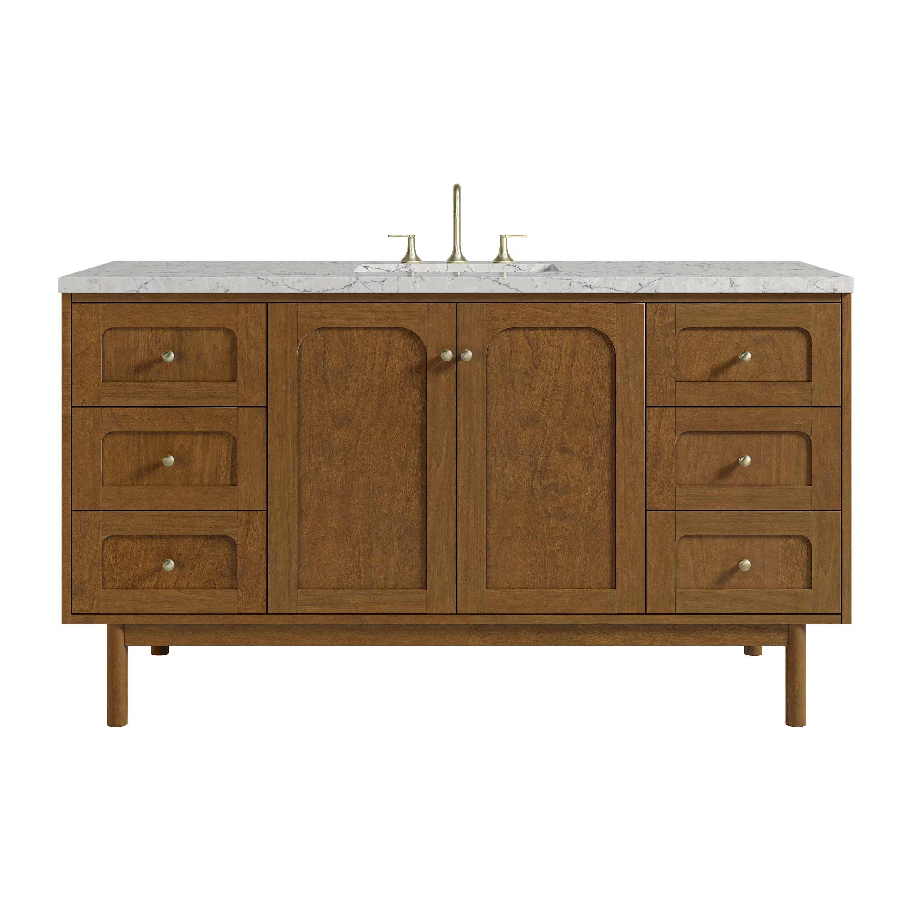 Laurent 60" Single Vanity, Honey Oak w/ 3 CM Eternal Jasmine Pearl Silestone Top w/FreePower Wireless Charger