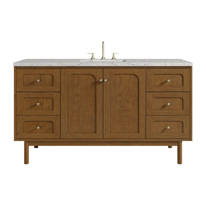 Laurent 60" Single Vanity, Honey Oak w/ 3 CM Eternal Jasmine Pearl Silestone Top w/FreePower Wireless Charger