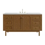 Laurent 60" Single Vanity, Honey Oak w/ 3 CM Ethereal Noctis Silestone Top w/FreePower Wireless Charger