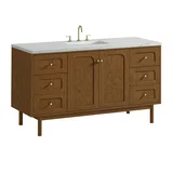 Laurent 60" Single Vanity, Honey Oak w/ 3 CM Ethereal Noctis Silestone Top w/FreePower Wireless Charger