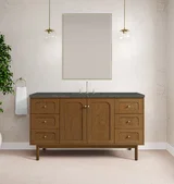 Laurent 60" Single Vanity, Honey Oak w/ 3 CM Parisien Bleu Silestone Top w/FreePower Wireless Charger