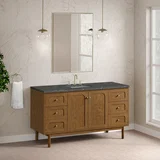 Laurent 60" Single Vanity, Honey Oak w/ 3 CM Parisien Bleu Silestone Top w/FreePower Wireless Charger