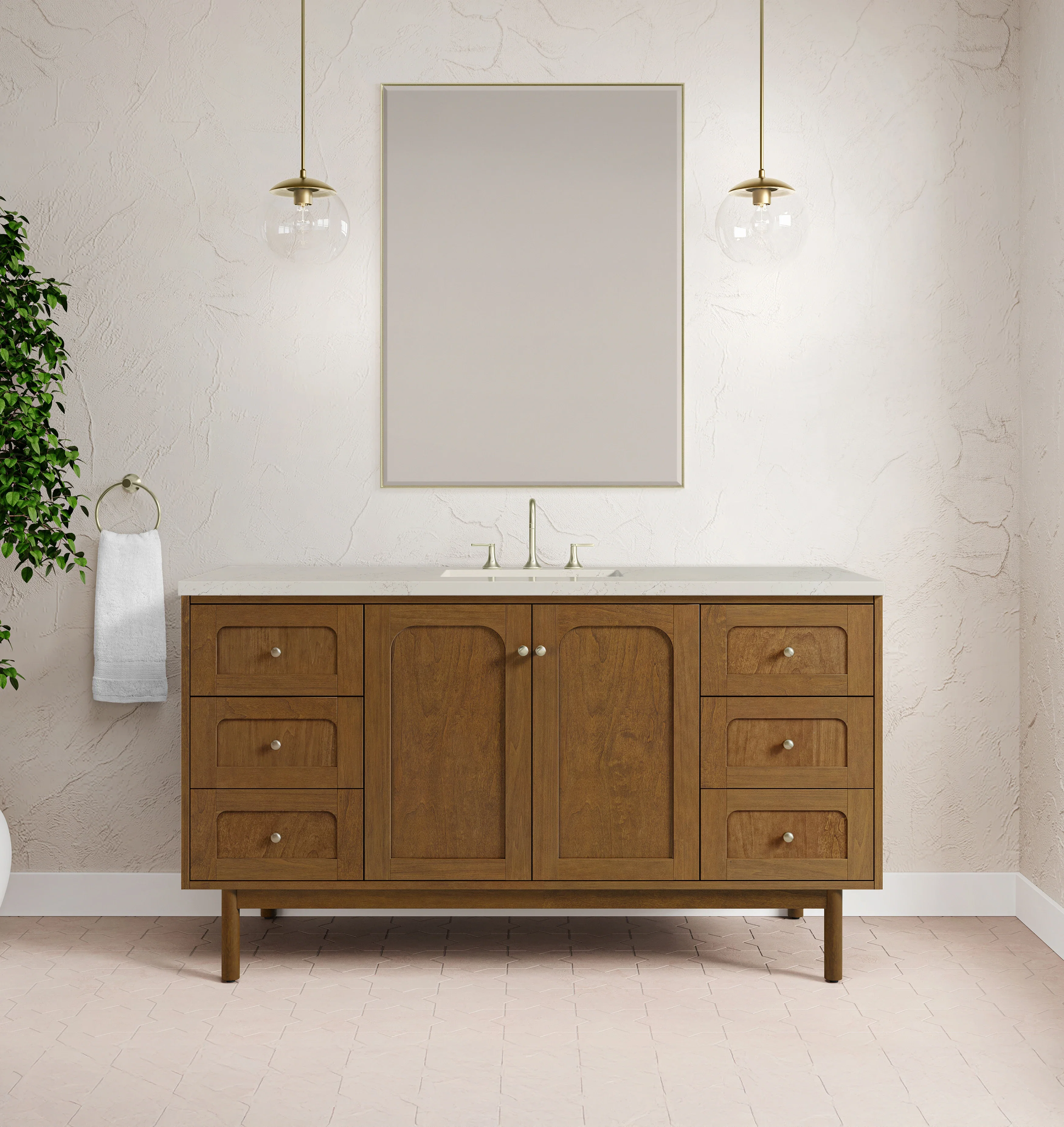Laurent 60" Single Vanity, Honey Oak w/ 3 CM Siberian Silestone Top w/FreePower Wireless Charger