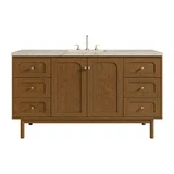 Laurent 60" Single Vanity, Honey Oak w/ 3 CM Tajnar Eclos Top w/FreePower Wireless Charger
