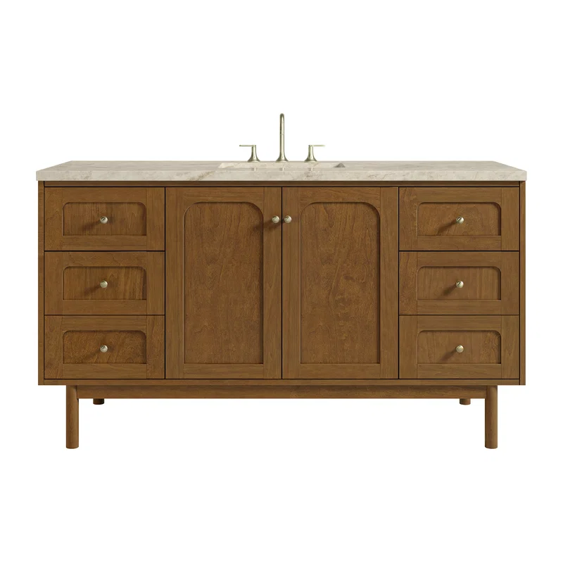 Laurent 60" Single Vanity, Honey Oak w/ 3 CM Tajnar Eclos Top w/FreePower Wireless Charger