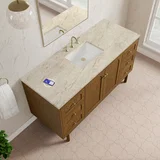 Laurent 60" Single Vanity, Honey Oak w/ 3 CM Tajnar Eclos Top w/FreePower Wireless Charger