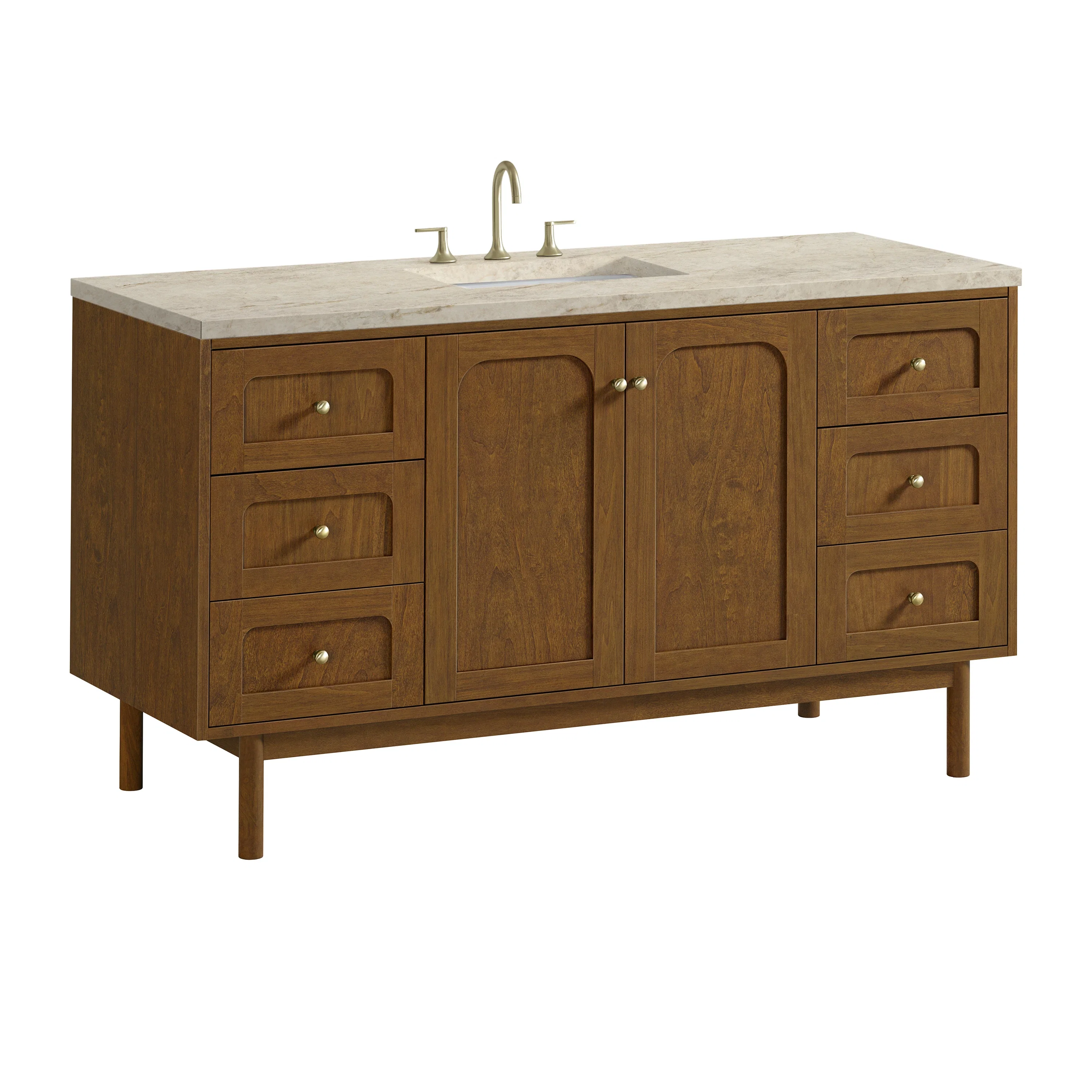 Laurent 60" Single Vanity, Honey Oak w/ 3 CM Tajnar Eclos Top w/FreePower Wireless Charger