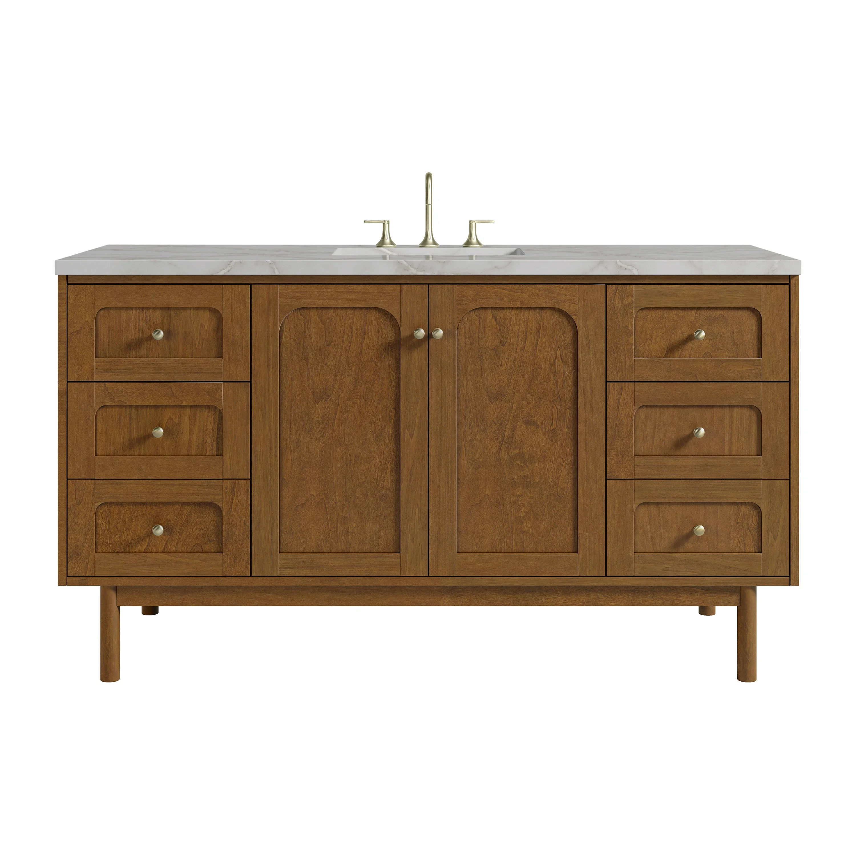 Laurent 60" Single Vanity, Honey Oak w/ 3 CM Victorian Silver Silestone Top w/FreePower Wireless Charger