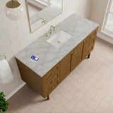 Laurent 60" Single Vanity, Honey Oak w/ 3 CM Victorian Silver Silestone Top w/FreePower Wireless Charger