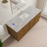 Laurent 60" Single Vanity, Honey Oak w/ 3 CM Victorian Silver Silestone Top w/FreePower Wireless Charger