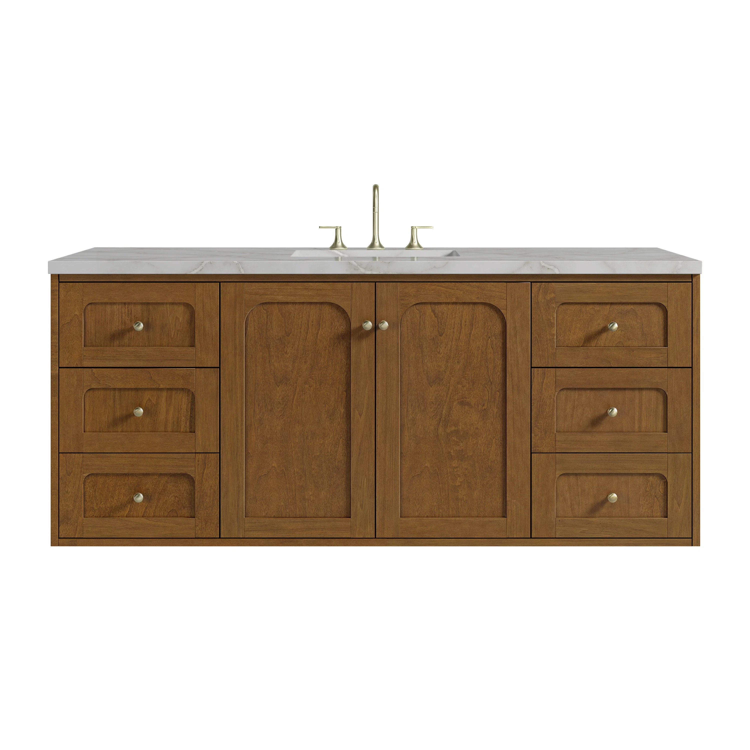 Laurent 60" Single Vanity, Honey Oak w/ 3 CM Victorian Silver Silestone Top w/FreePower Wireless Charger