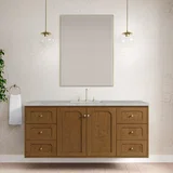 Laurent 60" Single Vanity, Honey Oak w/ 3 CM Victorian Silver Silestone Top w/FreePower Wireless Charger
