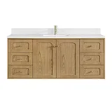 Laurent 60" Single Vanity, Light Natural Oak, w/ Single Hole 3 CM White Zeus Quartz Top & Backsplash