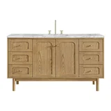 Laurent 60" Single Vanity, Light Natural Oak, w/ 3 CM Carrara Marble Top