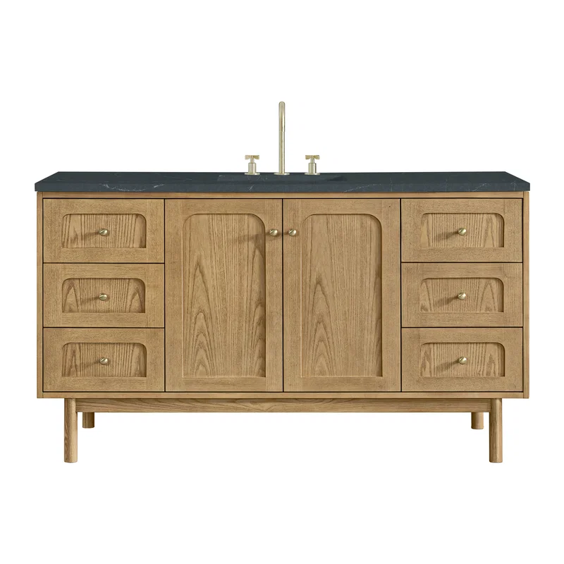 Laurent 60" Single Vanity, Light Natural Oak, w/ 3 CM Charcoal Soapstone Quartz Top