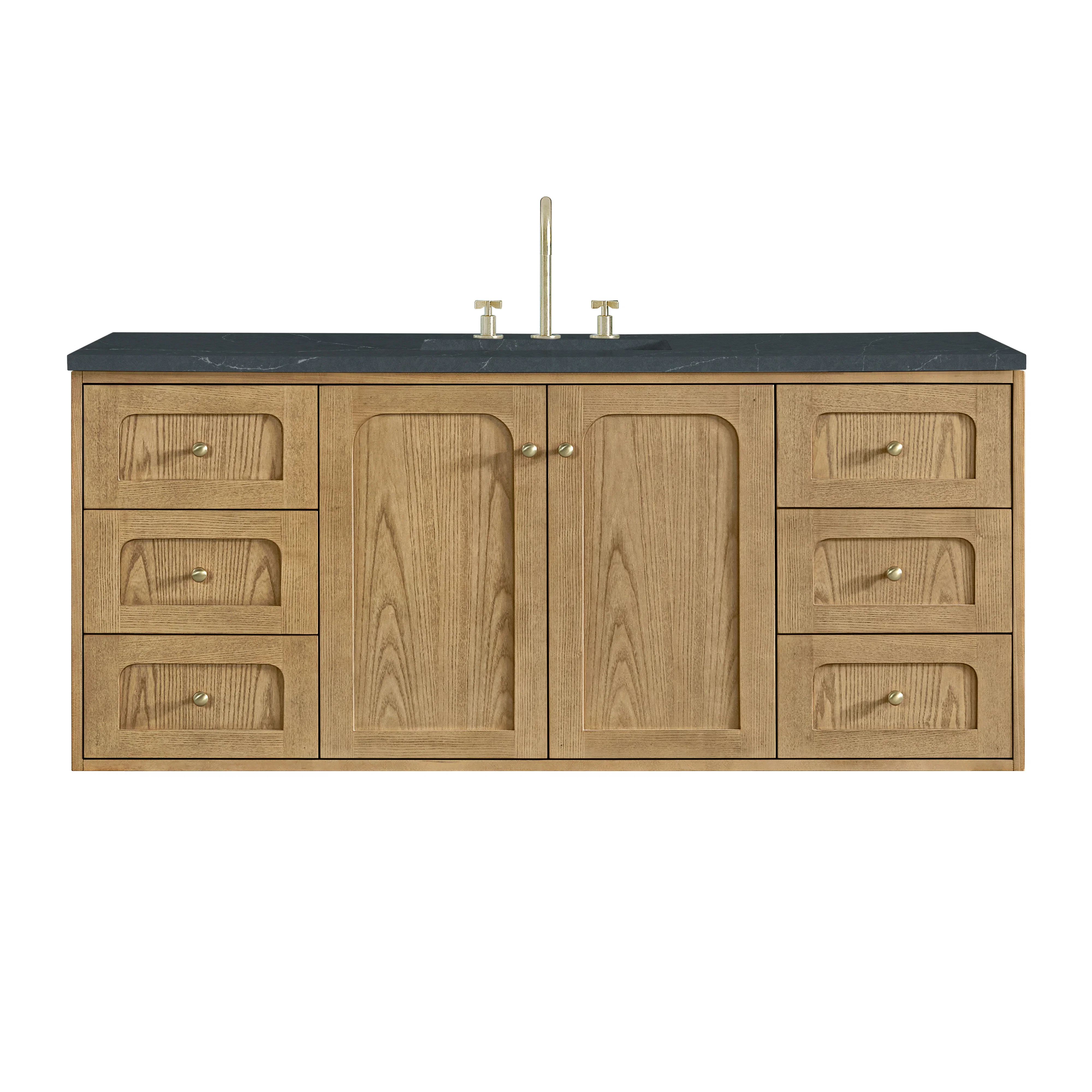 Laurent 60" Single Vanity, Light Natural Oak, w/ 3 CM Charcoal Soapstone Quartz Top