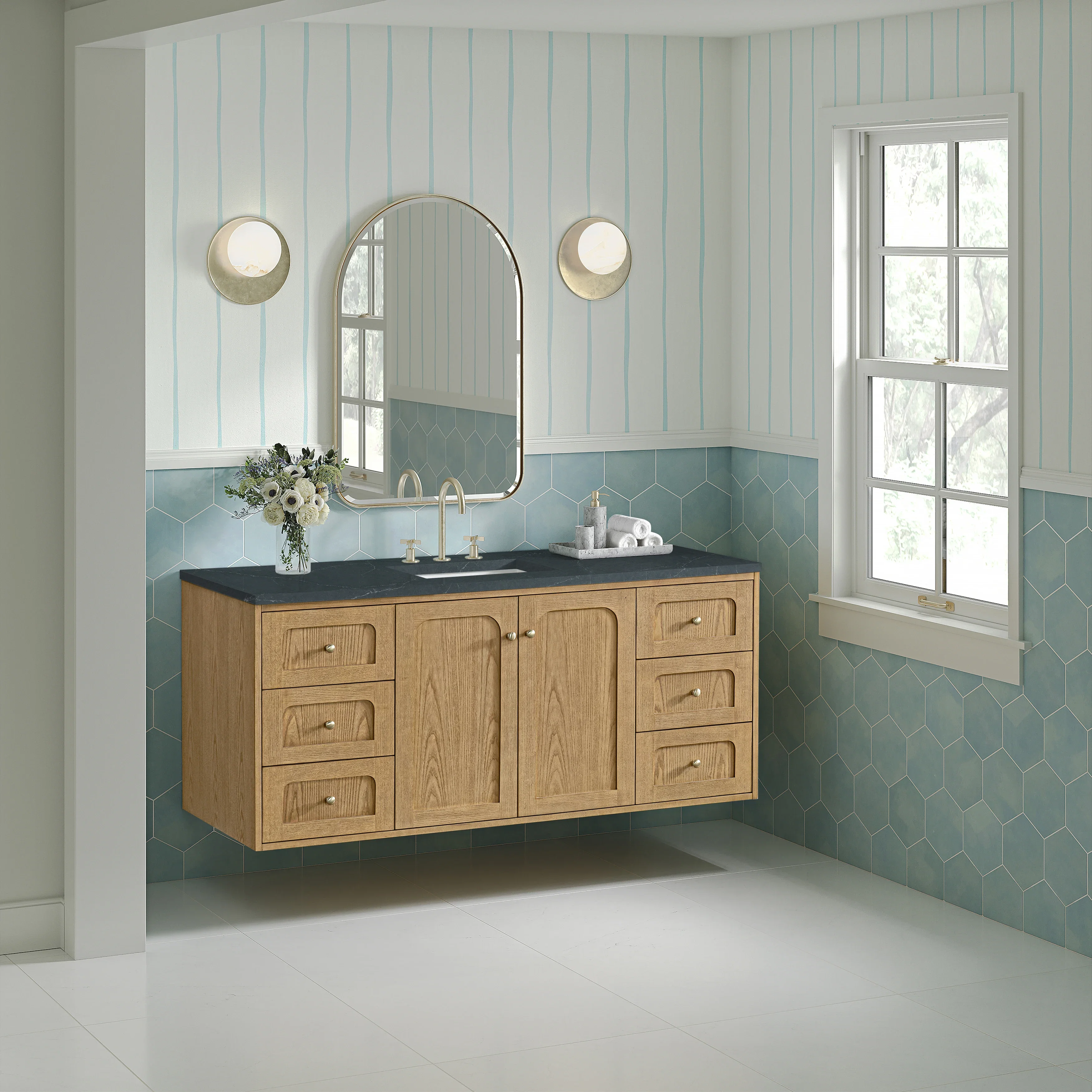 Laurent 60" Single Vanity, Light Natural Oak, w/ 3 CM Charcoal Soapstone Quartz Top