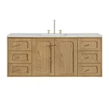 Laurent 60" Single Vanity, Light Natural Oak, w/ 3 CM Eternal Jasmine Pearl Quartz Top