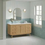 Laurent 60" Single Vanity, Light Natural Oak, w/ 3 CM Eternal Jasmine Pearl Quartz Top