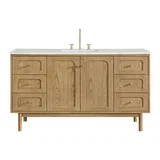 Laurent 60" Single Vanity, Light Natural Oak, w/ 3 CM Ethereal Noctis Quartz Top