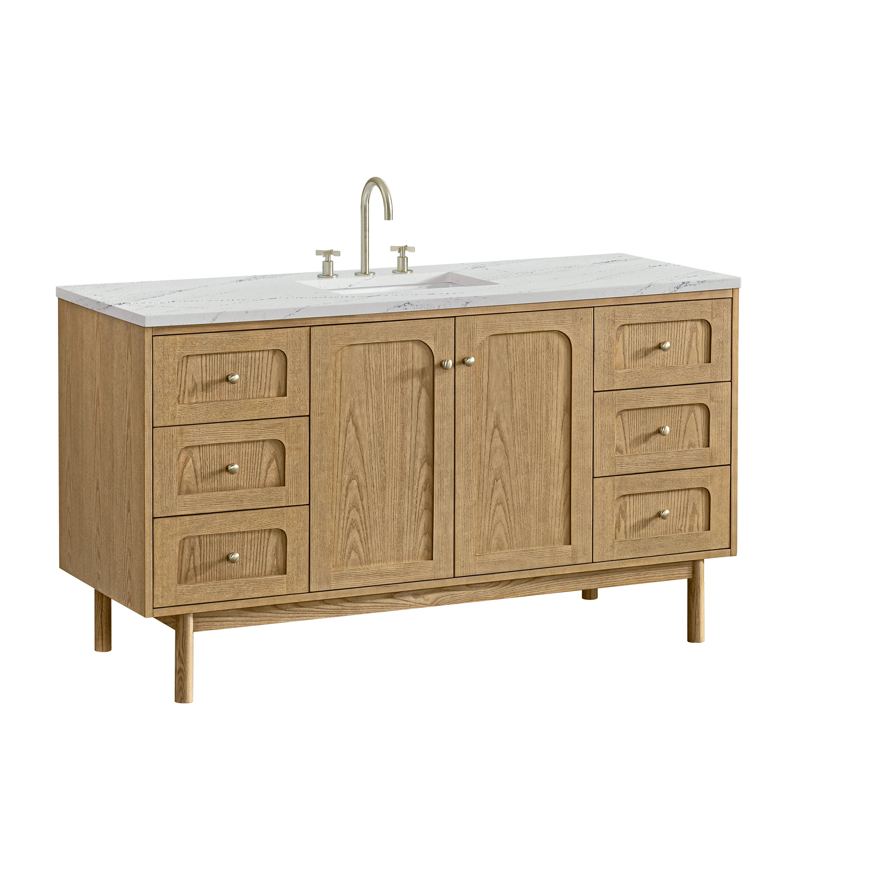 Laurent 60" Single Vanity, Light Natural Oak, w/ 3 CM Ethereal Noctis Quartz Top