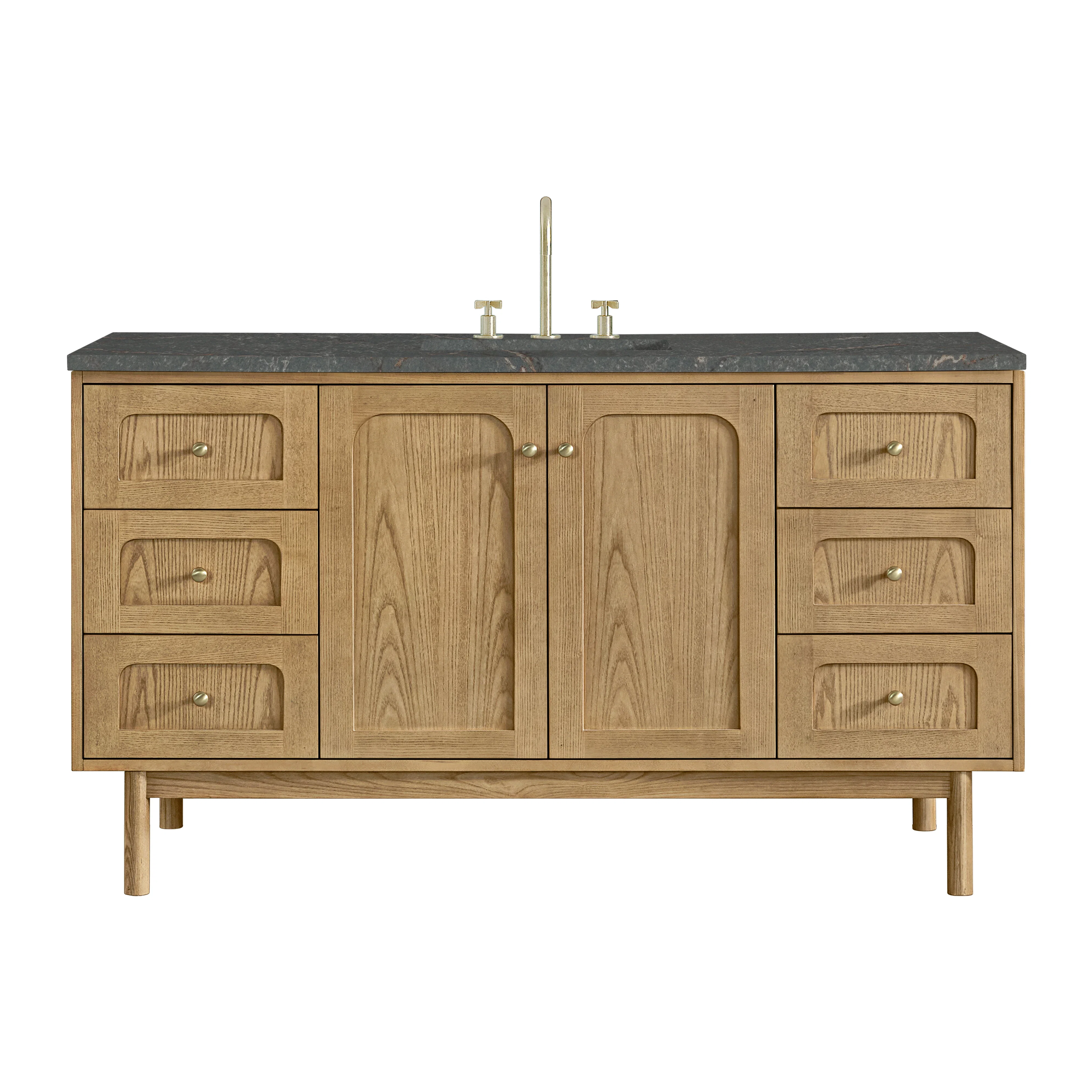 Laurent 60" Single Vanity, Light Natural Oak, w/ 3 CM Parisien Bleu Quartz Top