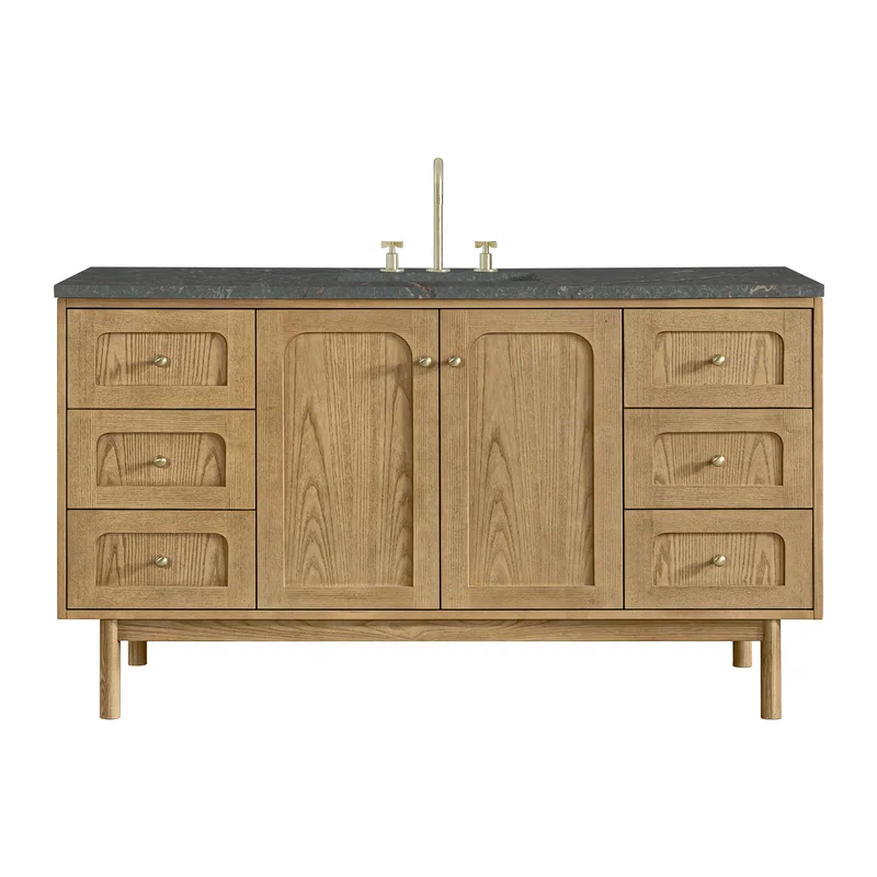 Laurent 60" Single Vanity, Light Natural Oak, w/ 3 CM Parisien Bleu Quartz Top