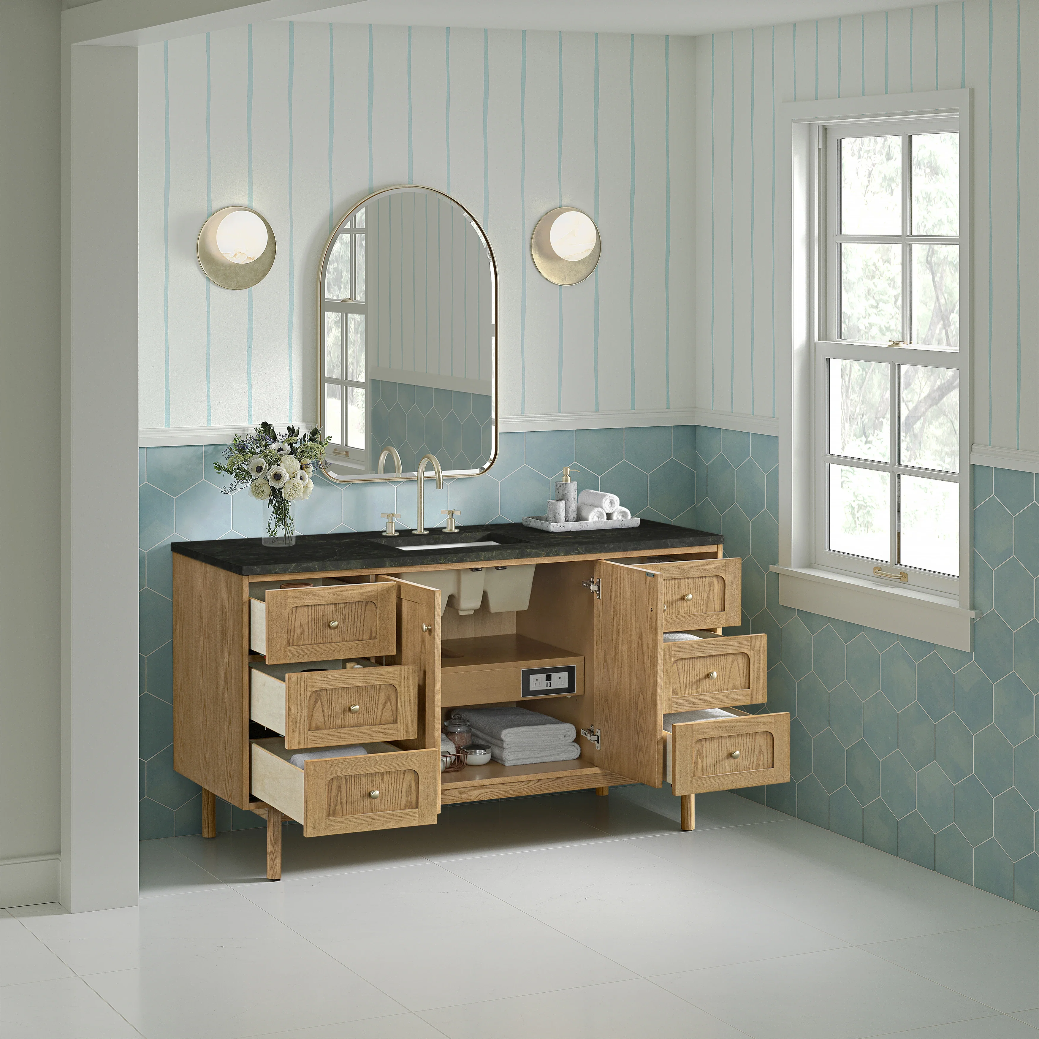 Laurent 60" Single Vanity, Light Natural Oak, w/ 3 CM Phantome Eclos Top