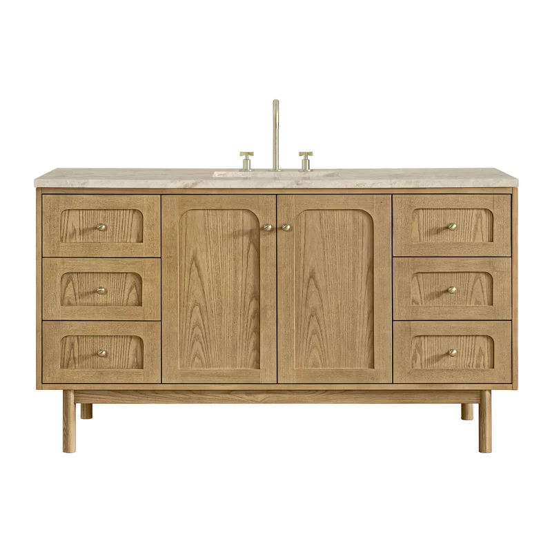 Laurent 60" Single Vanity, Light Natural Oak, w/ 3 CM Tajnar Eclos Top