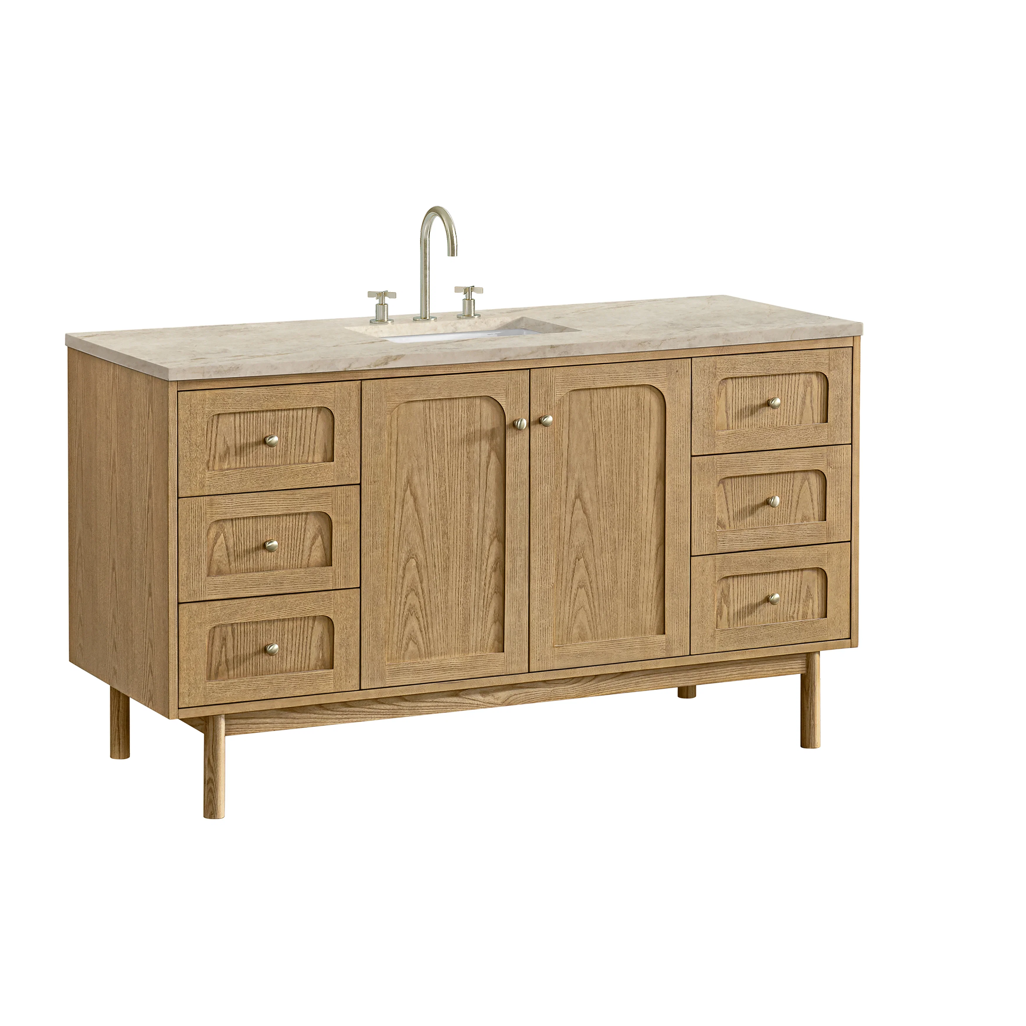 Laurent 60" Single Vanity, Light Natural Oak, w/ 3 CM Tajnar Eclos Top