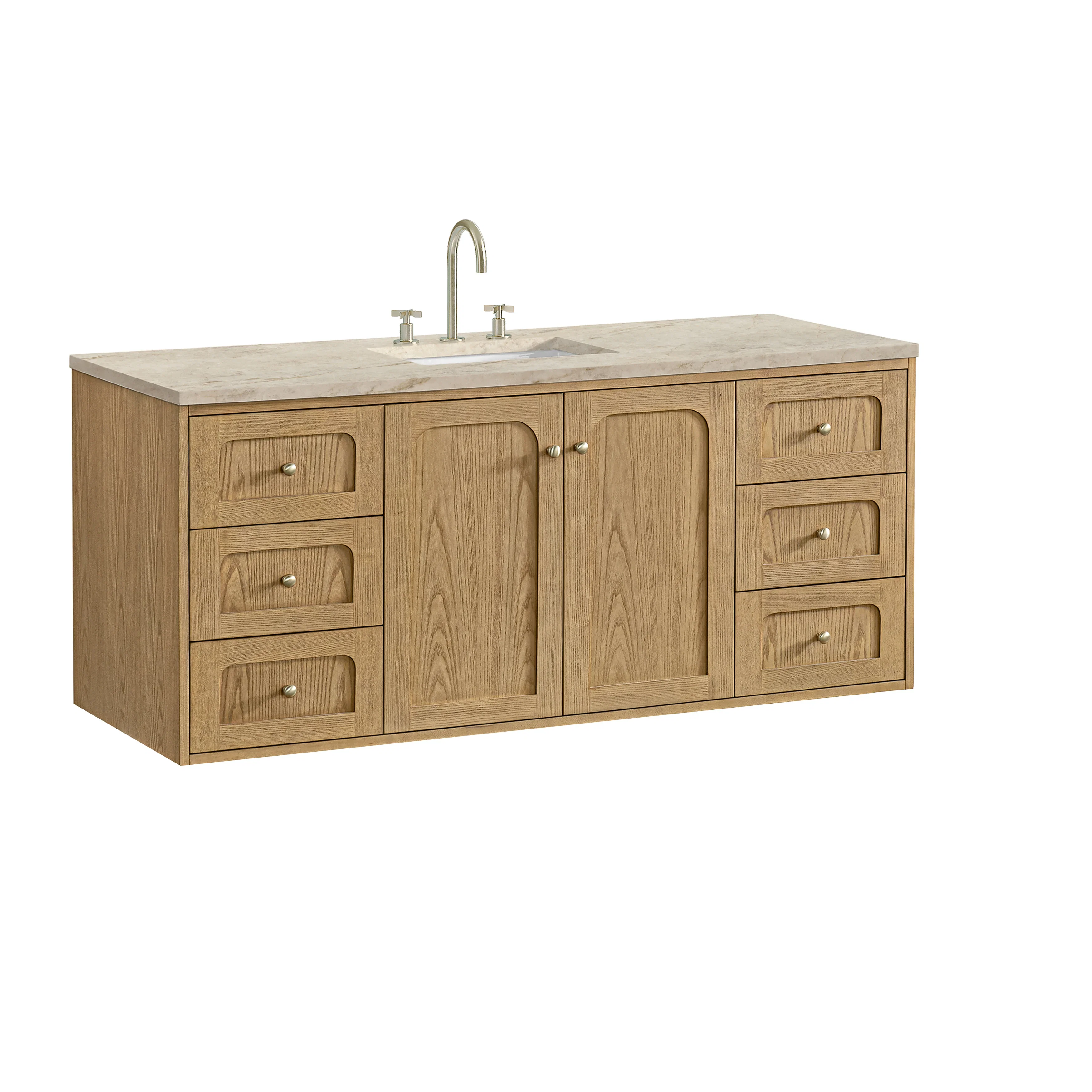 Laurent 60" Single Vanity, Light Natural Oak, w/ 3 CM Tajnar Eclos Top
