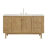 Laurent 60" Single Vanity, Light Natural Oak, w/ 3 CM Victorian Silver Quartz Top