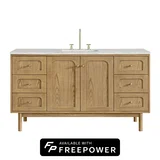 Laurent 60" Single Vanity, Light Natural Oak, w/ 3 CM Eternal Jasmine Pearl Silestone Top w/ FreePower Wireless Charger