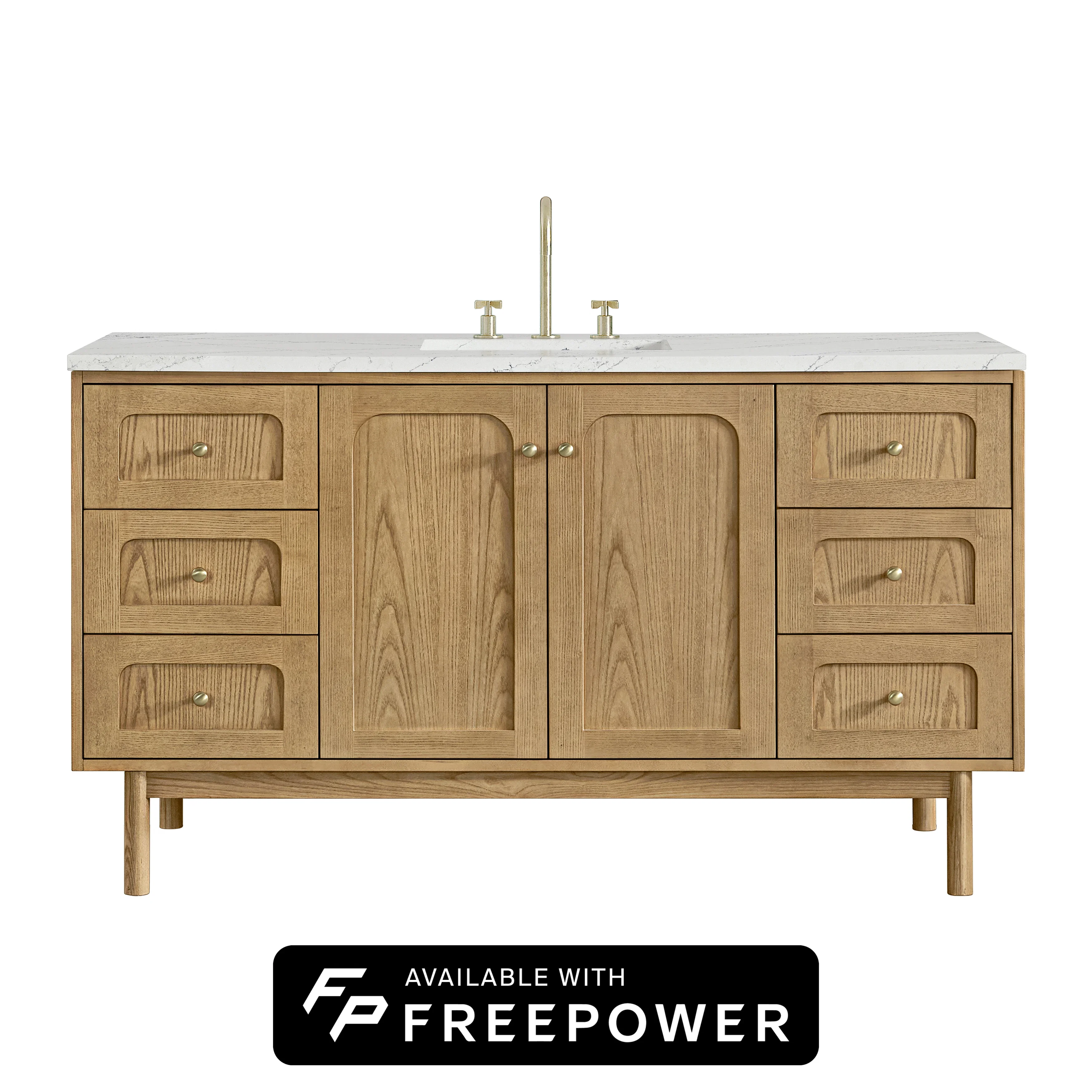 Laurent 60" Single Vanity, Light Natural Oak, w/ 3 CM Ethereal Noctis Silestone Top w/ FreePower Wireless Charger