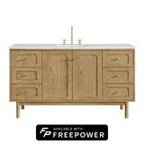 Laurent 60" Single Vanity, Light Natural Oak, w/ 3 CM Ethereal Noctis Silestone Top w/ FreePower Wireless Charger