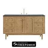 Laurent 60" Single Vanity, Light Natural Oak, w/ 3 CM Parisien Bleu Silestone Top w/ FreePower Wireless Charger