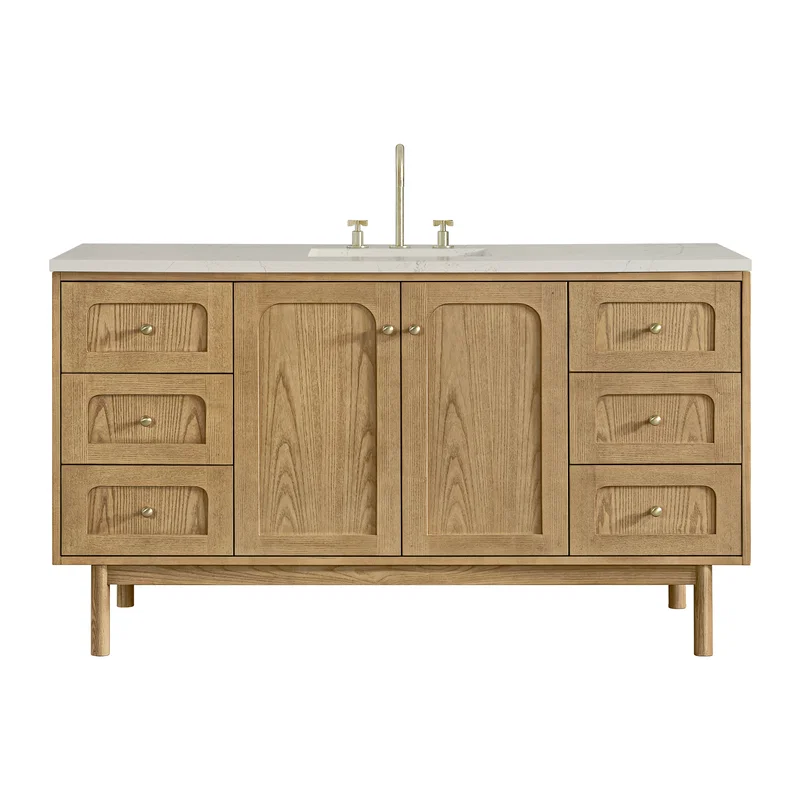 Laurent 60" Single Vanity, Light Natural Oak, w/ 3 CM Siberian Silestone Top w/FreePower Wireless Charger