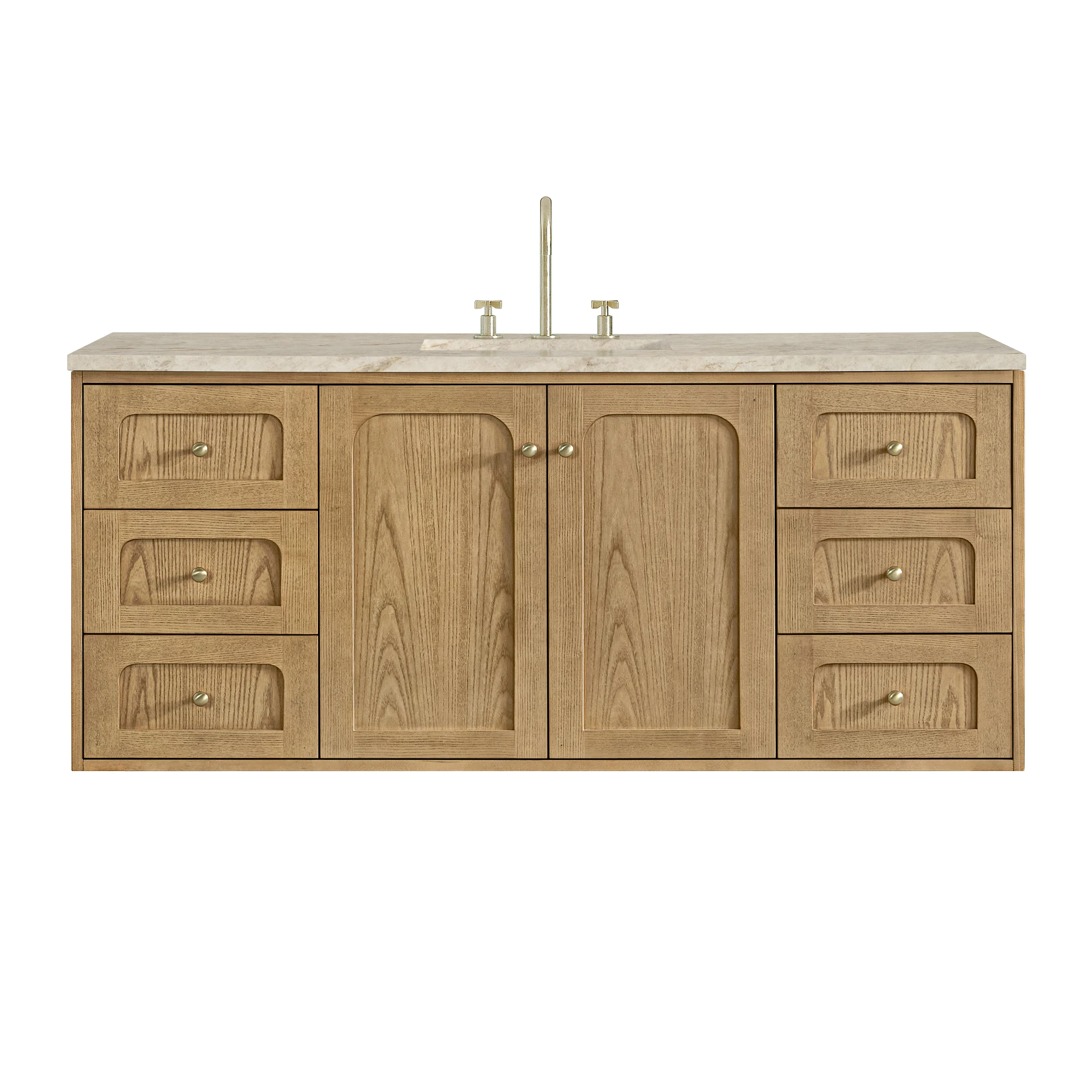 Laurent 60" Single Vanity, Light Natural Oak, w/ 3 CM Tajnar Eclos Top w/FreePower Wireless Charger