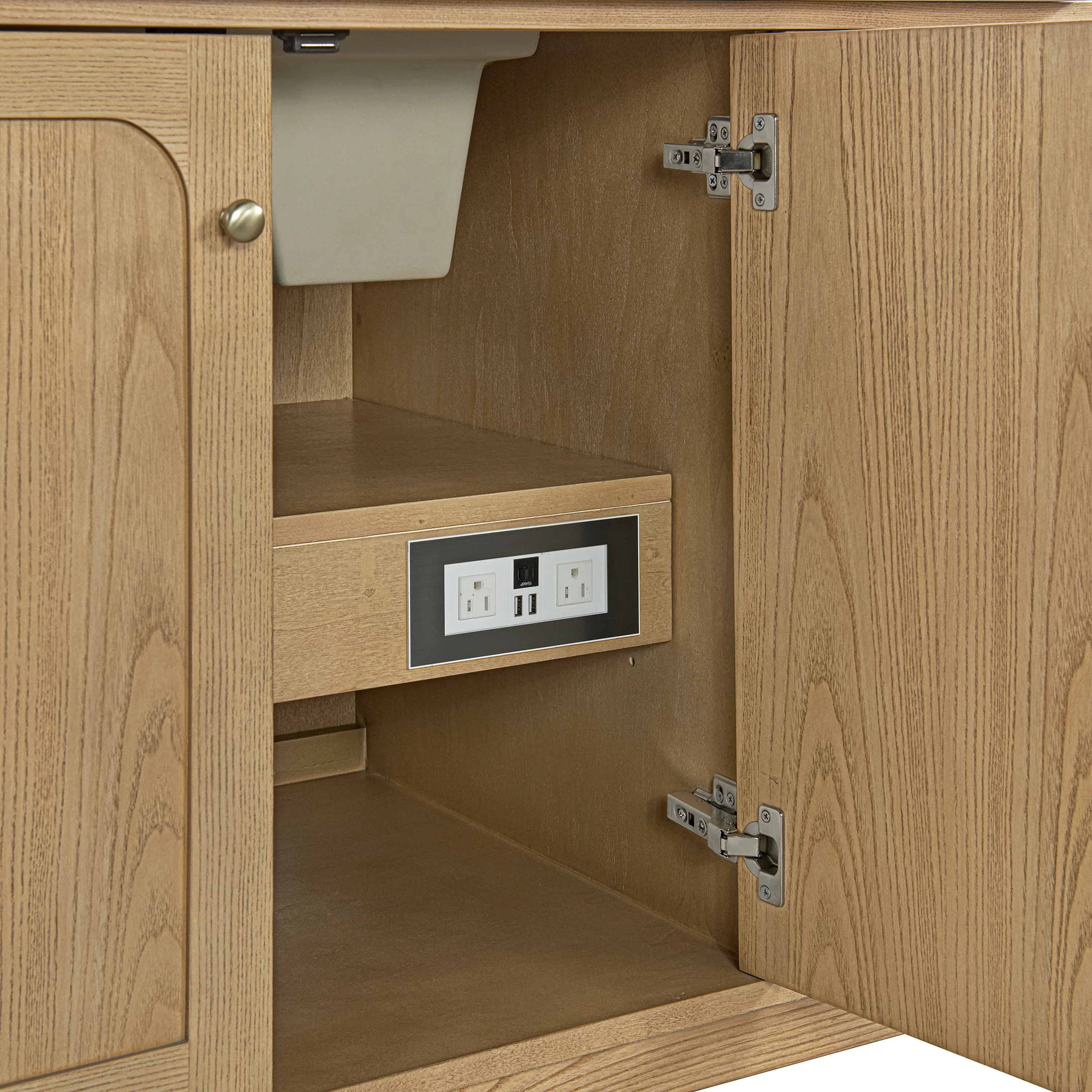 Laurent 60" Single Vanity, Light Natural Oak, w/ 3 CM Tajnar Eclos Top w/FreePower Wireless Charger