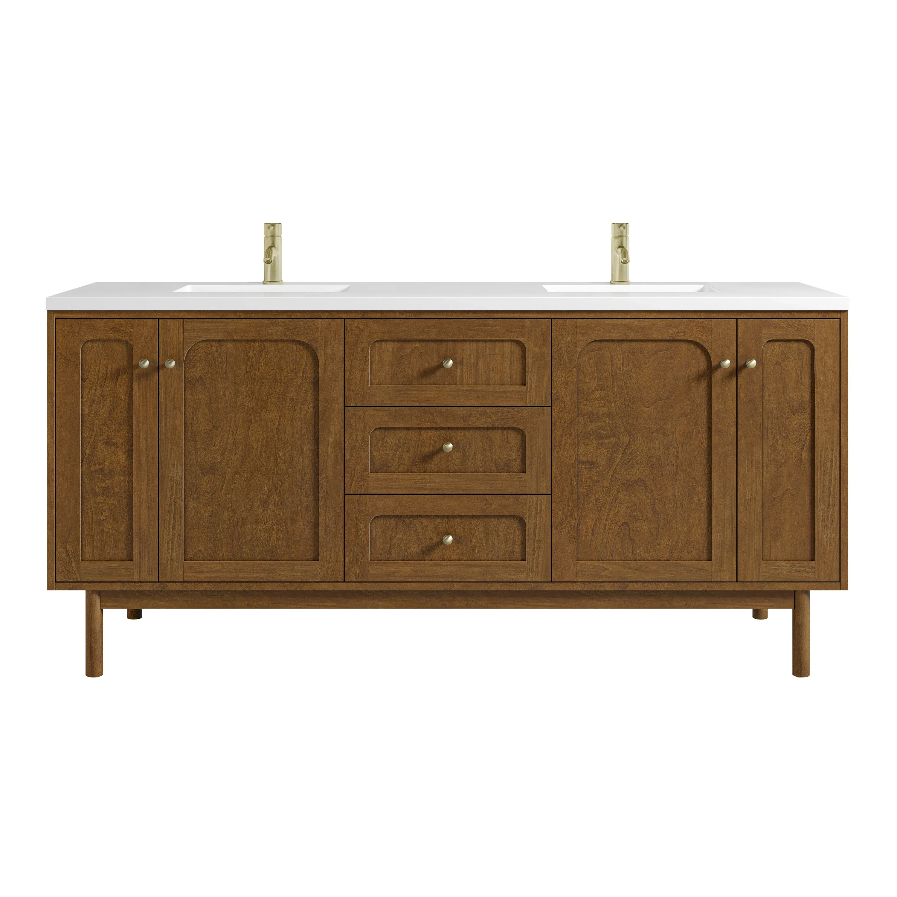 Laurent 72" Double Vanity, Honey Oak w/ Single Hole 3 CM White Zeus Silestone Top and Matching Backsplash