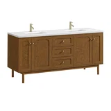 Laurent 72" Double Vanity, Honey Oak w/ Single Hole 3 CM White Zeus Silestone Top and Matching Backsplash