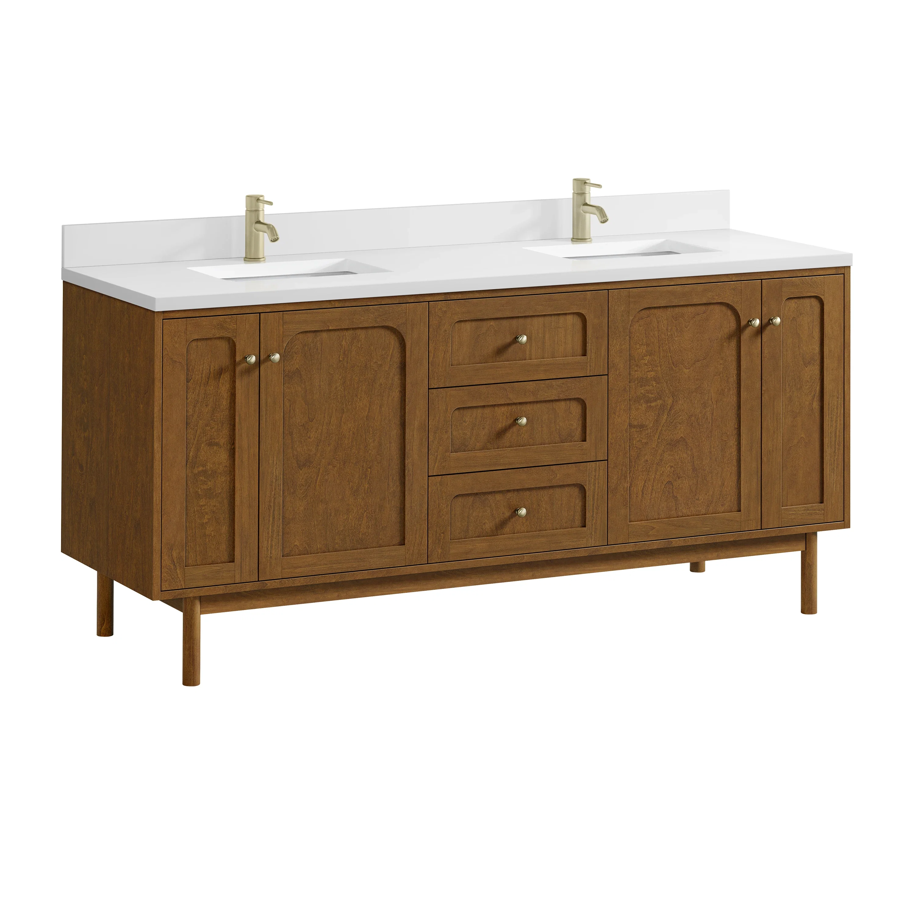 Laurent 72" Double Vanity, Honey Oak w/ Single Hole 3 CM White Zeus Silestone Top and Matching Backsplash